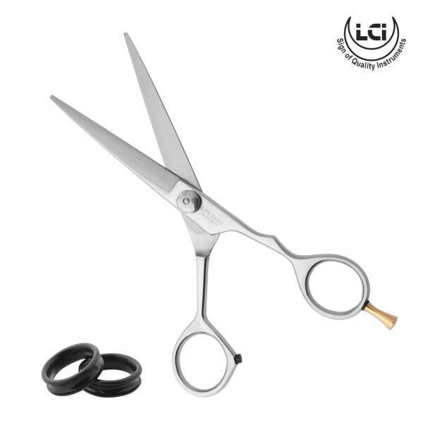 "Introducing Life Care Instruments' Professional Hair Cutting Scissors, the ultimate tool for precision hairdressing. Crafted with premium stainless steel (440c) blades in a sleek black finish, our Japanese-style scissors deliver unparalleled performance and durability. With a 6-inch size and 3-inch convex blade edge, achieve flawless cuts effortlessly. Elevate your salon experience with ergonomic stainless steel handles for optimal control. Upgrade your hairdressing toolkit with Life Care Instruments today!"